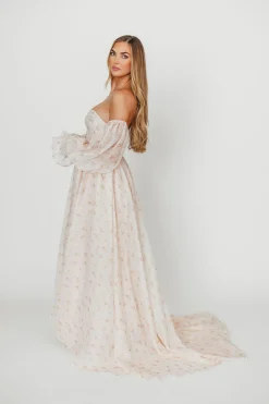 Clearance Worth Collective Delilah Maxi Dress with Train in Peach - Bump Friendly (XS-3XL)