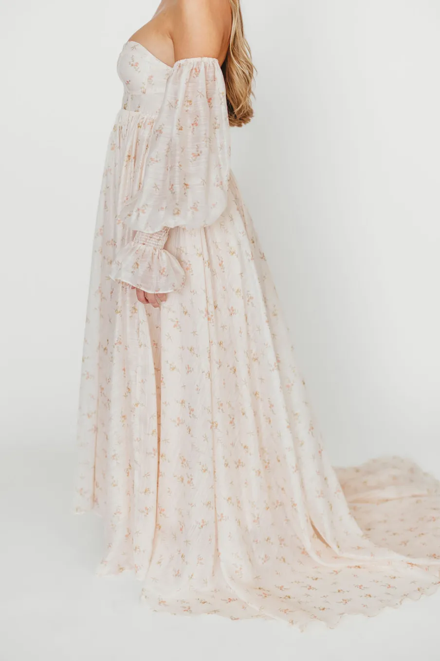 Clearance Worth Collective Delilah Maxi Dress with Train in Peach - Bump Friendly (XS-3XL)