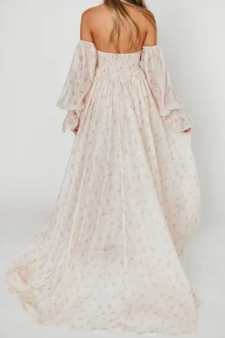 Clearance Worth Collective Delilah Maxi Dress with Train in Peach - Bump Friendly (XS-3XL)