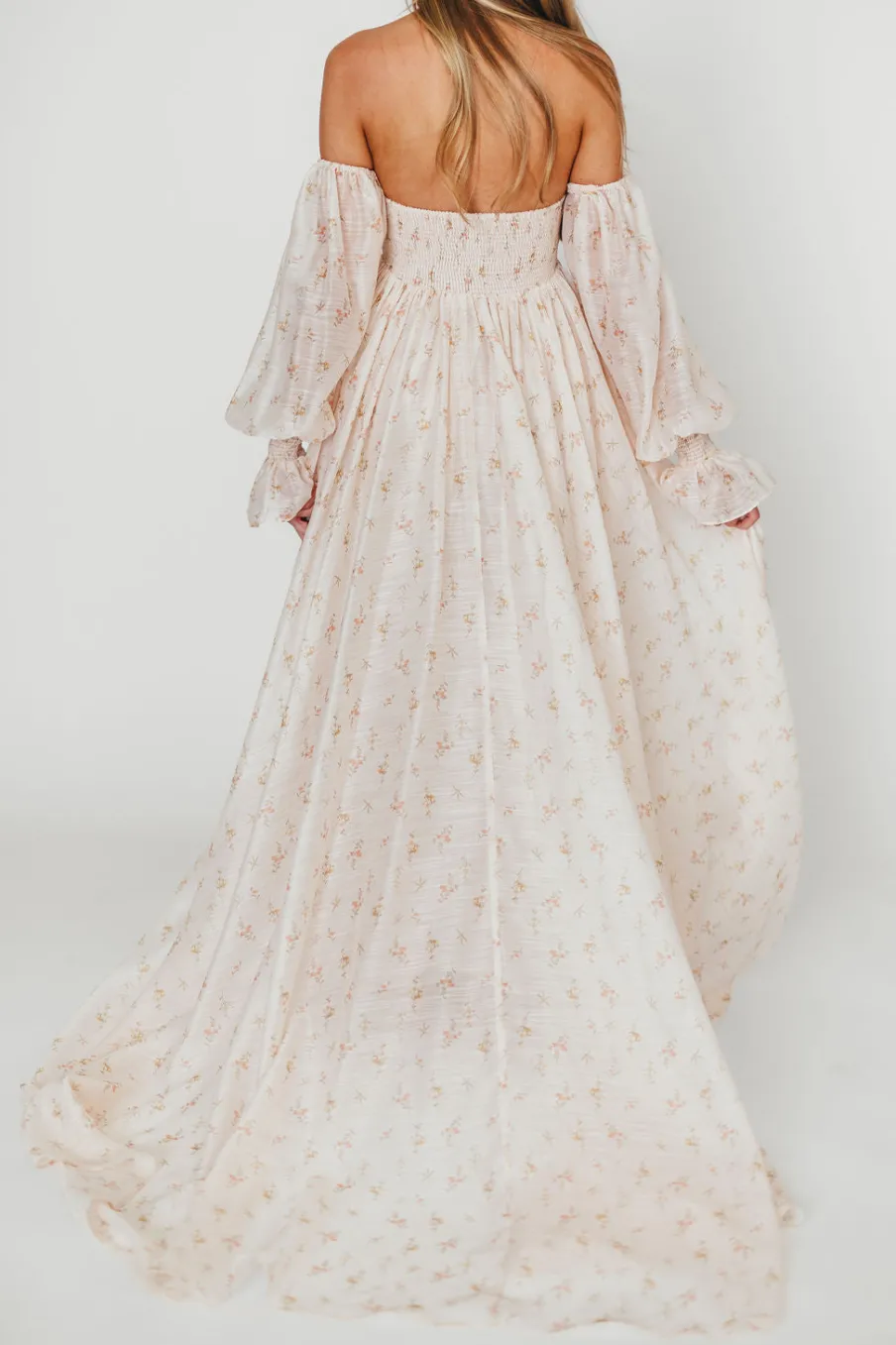 Clearance Worth Collective Delilah Maxi Dress with Train in Peach - Bump Friendly (XS-3XL)