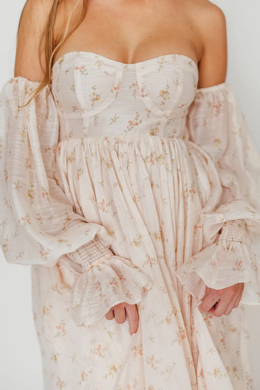 Clearance Worth Collective Delilah Maxi Dress with Train in Peach - Bump Friendly (XS-3XL)