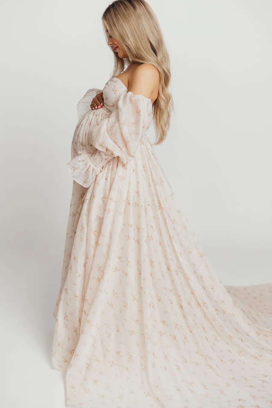 Clearance Worth Collective Delilah Maxi Dress with Train in Peach - Bump Friendly (XS-3XL)