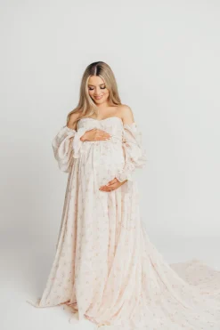 Clearance Worth Collective Delilah Maxi Dress with Train in Peach - Bump Friendly (XS-3XL)