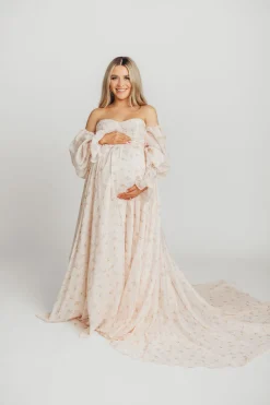 Clearance Worth Collective Delilah Maxi Dress with Train in Peach - Bump Friendly (XS-3XL)