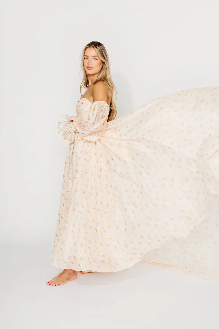 Clearance Worth Collective Delilah Maxi Dress with Train in Peach - Bump Friendly (XS-3XL)
