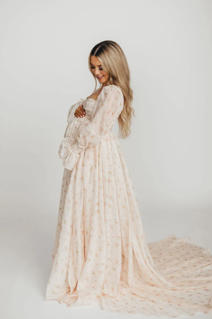 Clearance Worth Collective Delilah Maxi Dress with Train in Peach - Bump Friendly (XS-3XL)