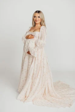 Clearance Worth Collective Delilah Maxi Dress with Train in Peach - Bump Friendly (XS-3XL)