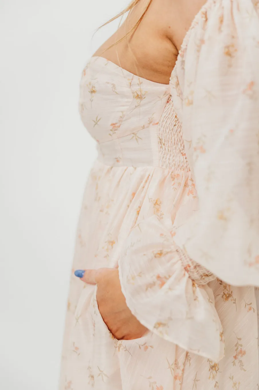 Clearance Worth Collective Delilah Maxi Dress with Train in Peach - Bump Friendly (XS-3XL)