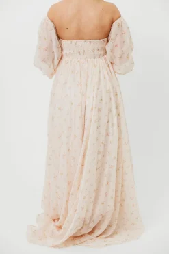 Clearance Worth Collective Delilah Maxi Dress with Train in Peach - Bump Friendly (XS-3XL)