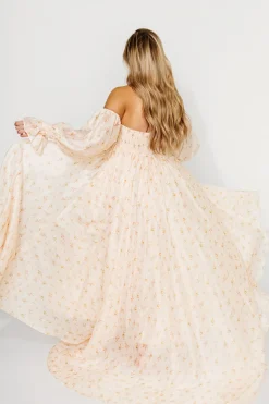 Clearance Worth Collective Delilah Maxi Dress with Train in Peach - Bump Friendly (XS-3XL)