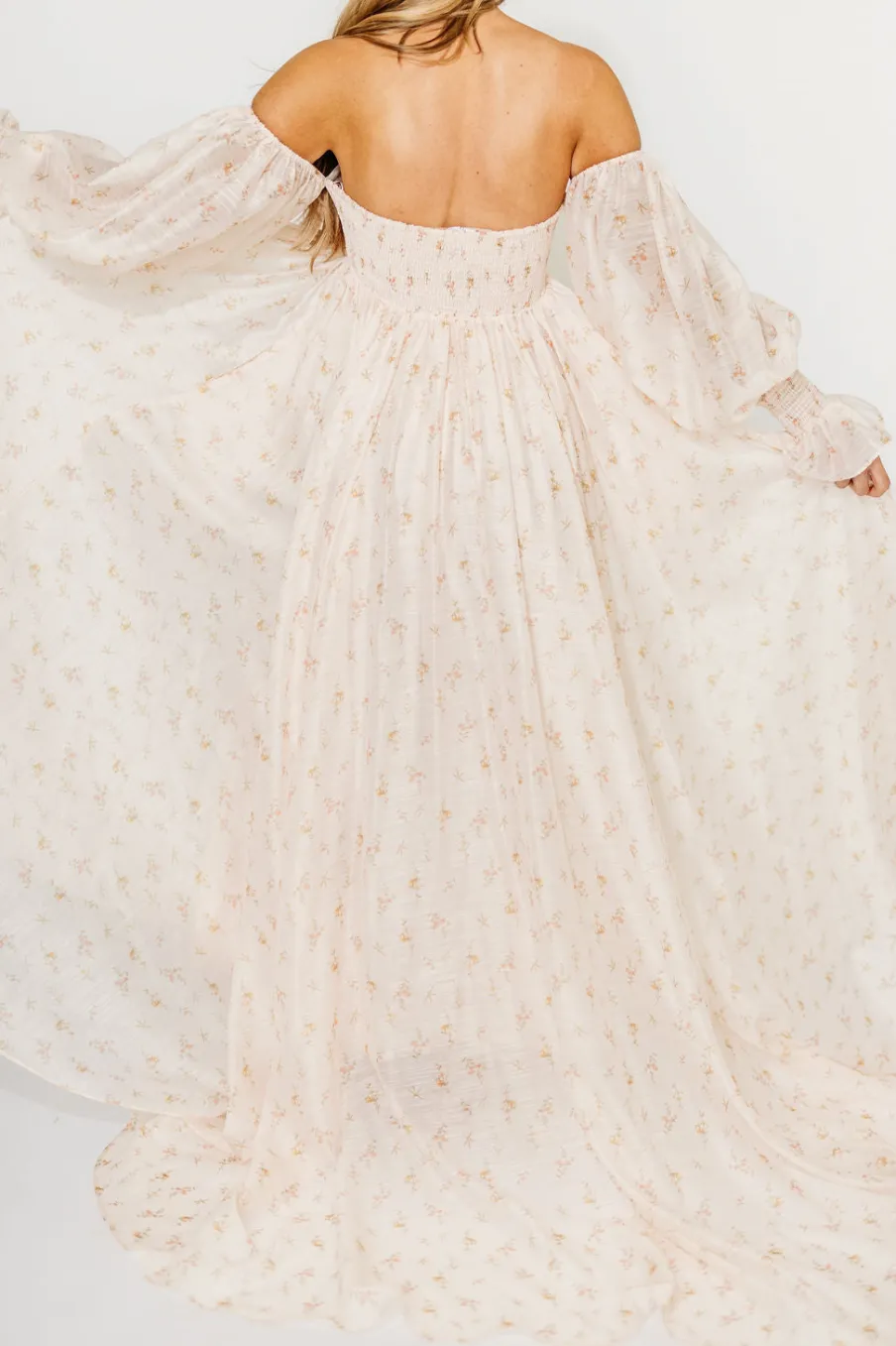 Clearance Worth Collective Delilah Maxi Dress with Train in Peach - Bump Friendly (XS-3XL)
