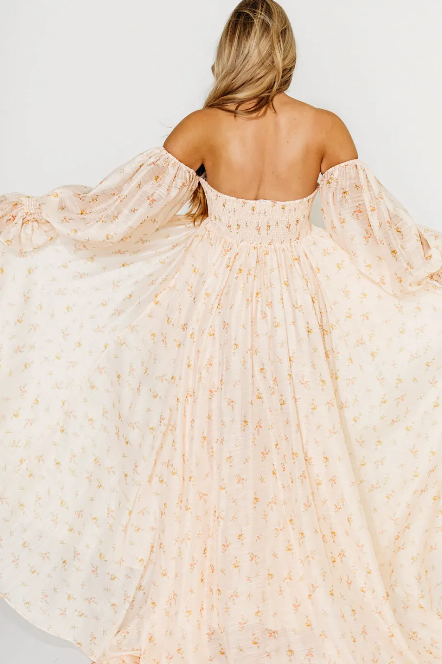 Clearance Worth Collective Delilah Maxi Dress with Train in Peach - Bump Friendly (XS-3XL)