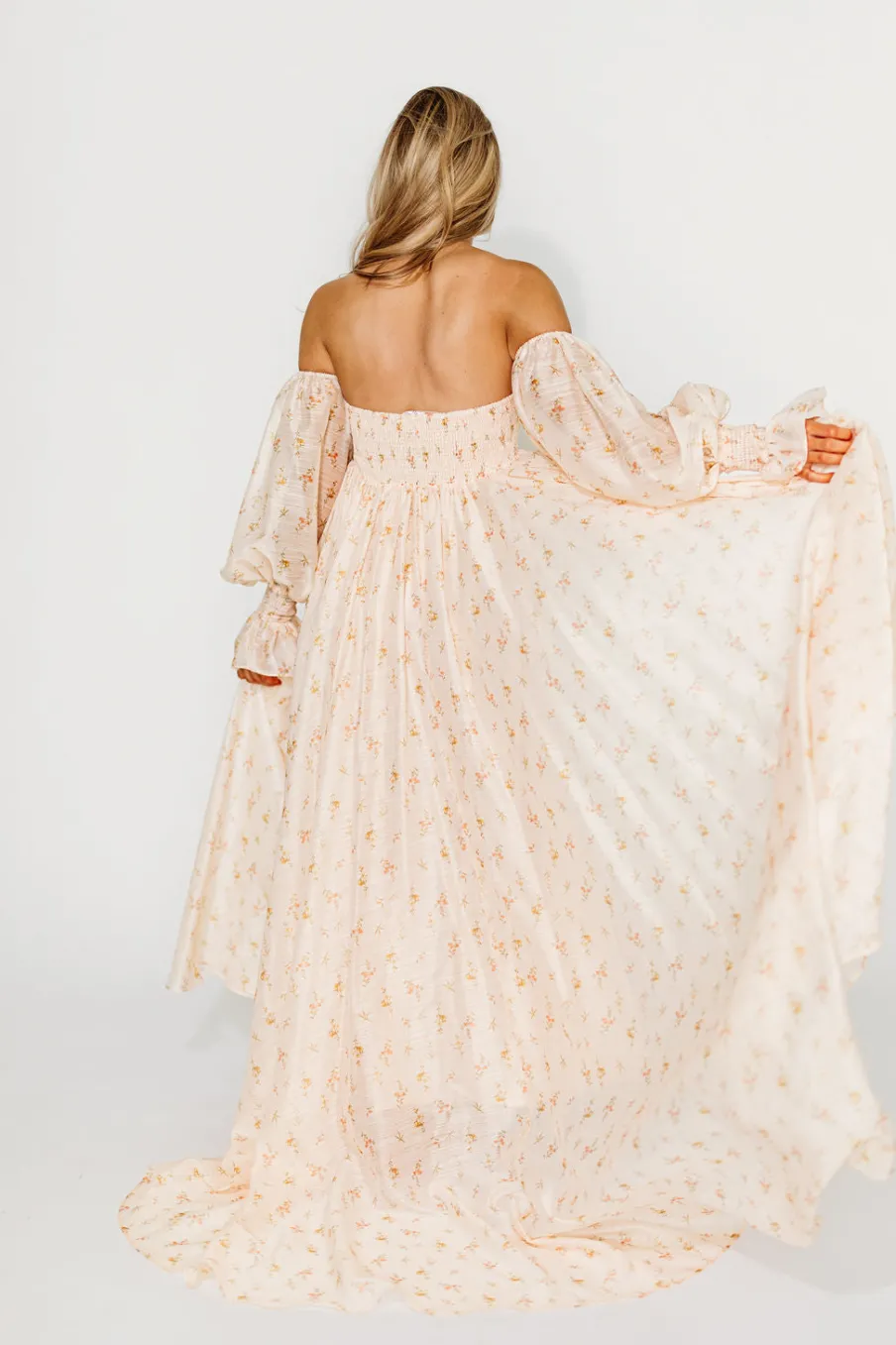 Clearance Worth Collective Delilah Maxi Dress with Train in Peach - Bump Friendly (XS-3XL)