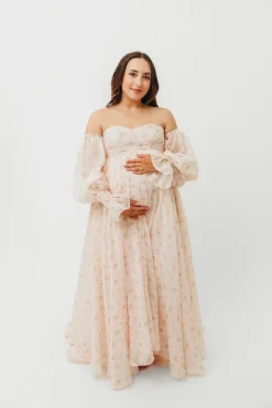 Clearance Worth Collective Delilah Maxi Dress with Train in Peach - Bump Friendly (XS-3XL)