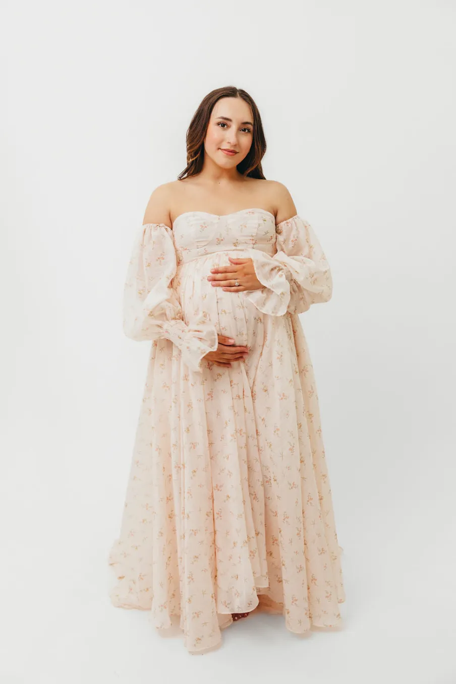 Clearance Worth Collective Delilah Maxi Dress with Train in Peach - Bump Friendly (XS-3XL)