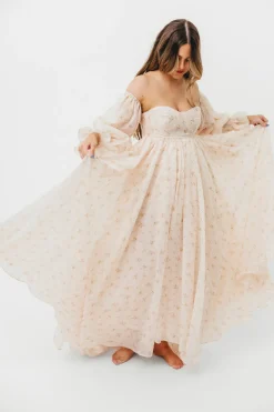 Clearance Worth Collective Delilah Maxi Dress with Train in Peach - Bump Friendly (XS-3XL)
