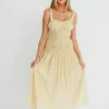 Hot Worth Collective Della Adjustable Tie Midi Dress in Yellow