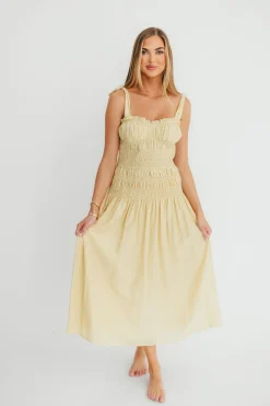Hot Worth Collective Della Adjustable Tie Midi Dress in Yellow