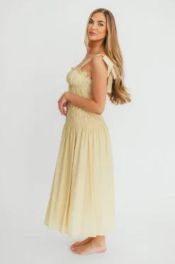 Hot Worth Collective Della Adjustable Tie Midi Dress in Yellow