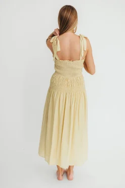 Hot Worth Collective Della Adjustable Tie Midi Dress in Yellow