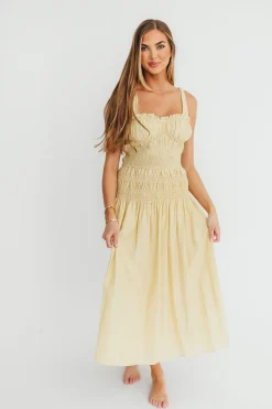 Hot Worth Collective Della Adjustable Tie Midi Dress in Yellow