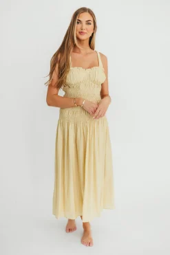 Hot Worth Collective Della Adjustable Tie Midi Dress in Yellow
