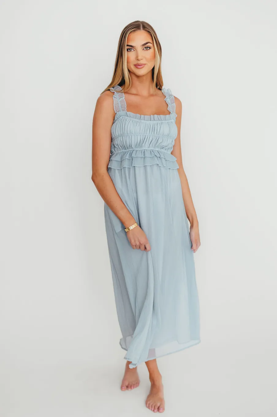Clearance Worth Collective Demi Ruffle Midi Dress in Blue