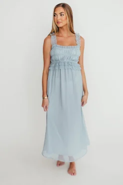 Clearance Worth Collective Demi Ruffle Midi Dress in Blue
