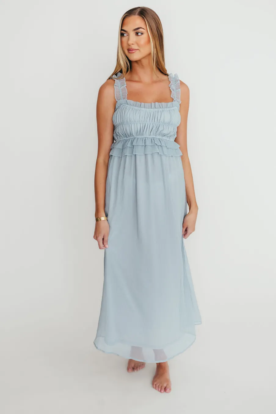 Clearance Worth Collective Demi Ruffle Midi Dress in Blue