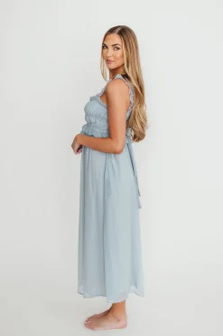 Clearance Worth Collective Demi Ruffle Midi Dress in Blue