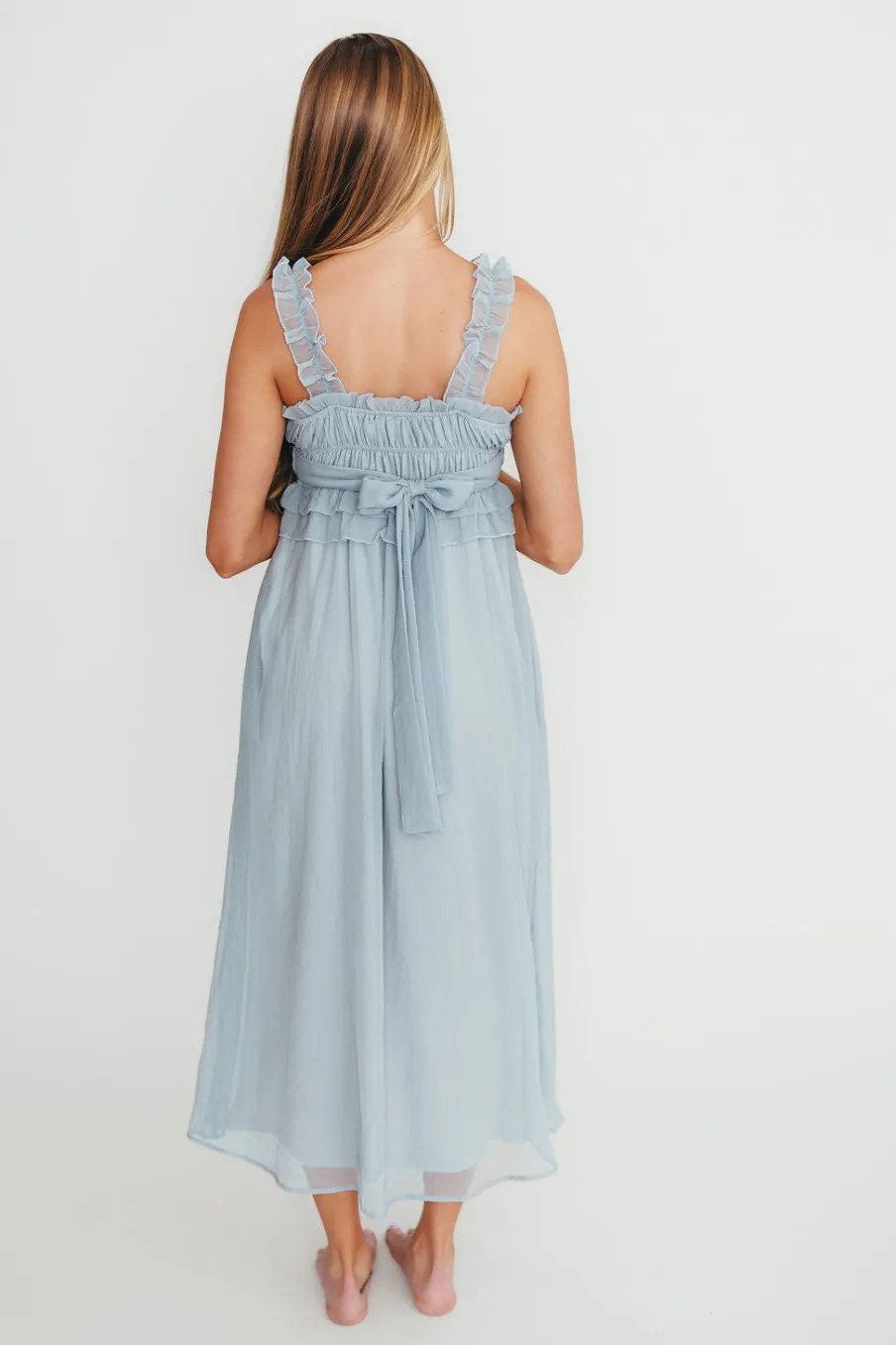 Clearance Worth Collective Demi Ruffle Midi Dress in Blue