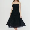 Hot Worth Collective Devin Strapless Midi Dress with Sash in Black