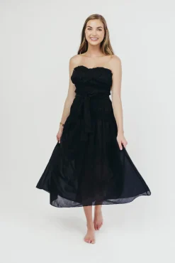 Hot Worth Collective Devin Strapless Midi Dress with Sash in Black