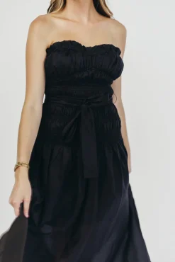 Hot Worth Collective Devin Strapless Midi Dress with Sash in Black