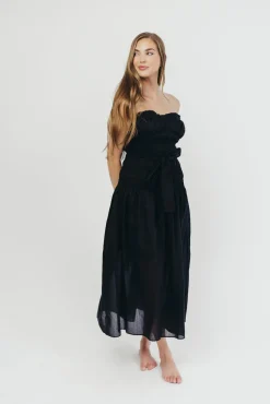 Hot Worth Collective Devin Strapless Midi Dress with Sash in Black