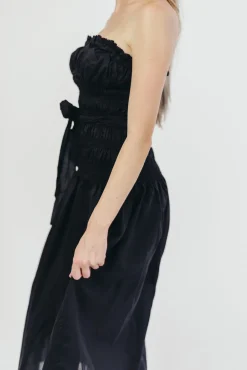 Hot Worth Collective Devin Strapless Midi Dress with Sash in Black
