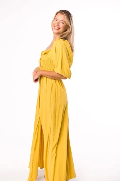 Best Worth Collective Devon Smocked Maxi Dress in Mustard - Bump Friendly