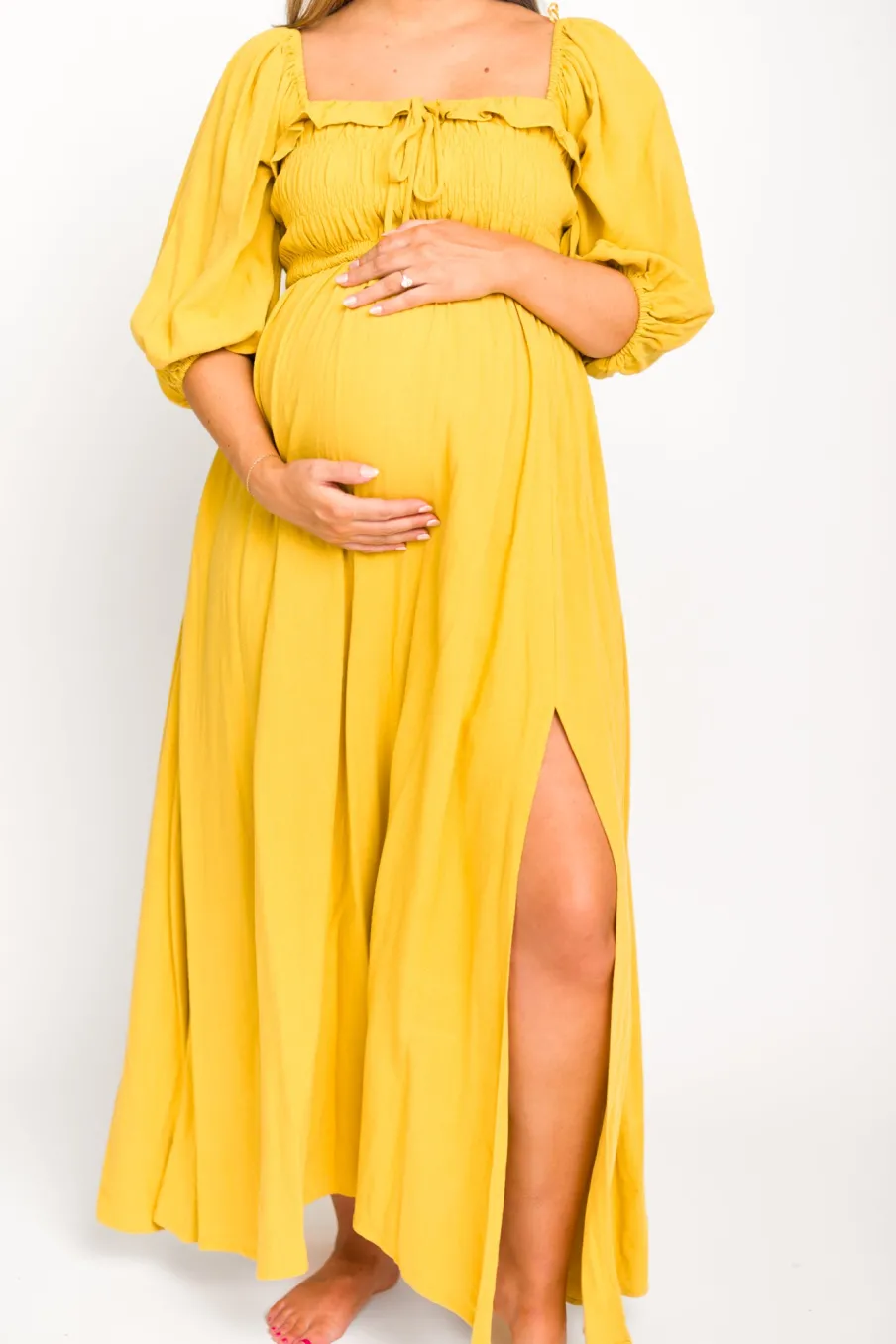 Best Worth Collective Devon Smocked Maxi Dress in Mustard - Bump Friendly