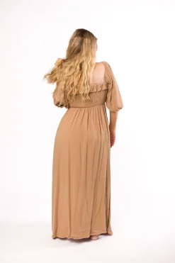 New Worth Collective Devon Smocked Maxi Dress in Taupe - Bump Friendly