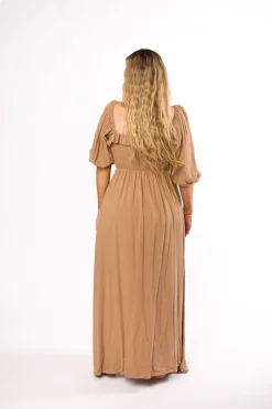 New Worth Collective Devon Smocked Maxi Dress in Taupe - Bump Friendly