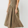 Discount Worth Collective Dolores Rib and Woven Skirt Combo Dress in Olive