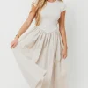 Clearance Worth Collective Dolores Rib and Woven Skirt Combo Dress in Cream