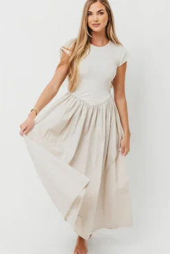 Clearance Worth Collective Dolores Rib and Woven Skirt Combo Dress in Cream