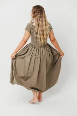 Discount Worth Collective Dolores Rib and Woven Skirt Combo Dress in Olive
