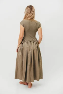 Discount Worth Collective Dolores Rib and Woven Skirt Combo Dress in Olive