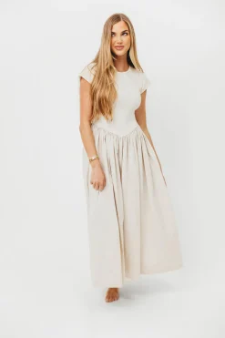 Clearance Worth Collective Dolores Rib and Woven Skirt Combo Dress in Cream