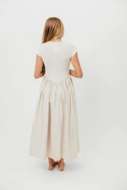 Clearance Worth Collective Dolores Rib and Woven Skirt Combo Dress in Cream