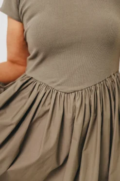 Discount Worth Collective Dolores Rib and Woven Skirt Combo Dress in Olive