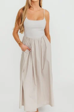 Clearance Worth Collective Dorit Everyday Elegance Stretch Top Maxi Dress in Stone