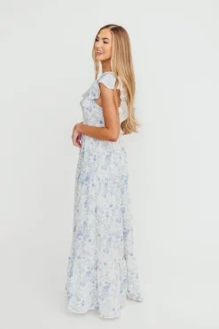 Outlet Worth Collective Dorothy Floral Button-up Maxi Dress in Blue/White - Nursing Friendly